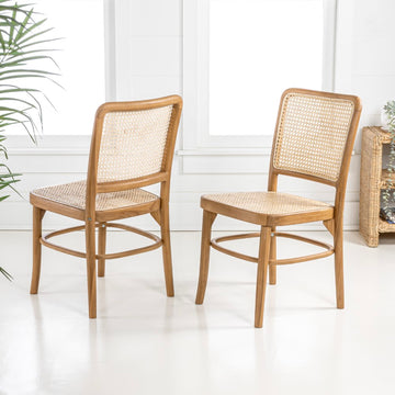 Colmar Mid-Century Vintage Wood Rattan Dining Chair - JONATHAN Y